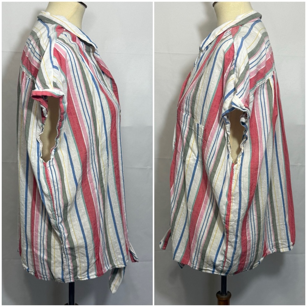 Old Navy Striped Button-Down Shirt in Red, Blue, Green, Cream - Picture 3 of 13